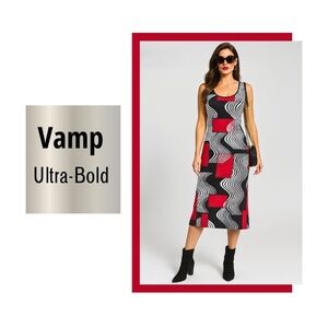 Vamp Ultra-Bold Op-Art Midi Dress--Black/White/Red 🖤🤍❤️ Bundle & Save-Pull-on